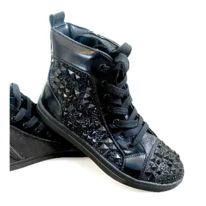 Steve Madden Headlines Mens 7 Black Synthetic Studded Jeweled Sneakers Shoes Boo