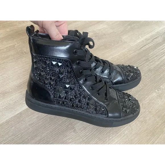 Steve Madden Headlines Mens 7 Black Synthetic Studded Jeweled Sneakers Shoes Boo