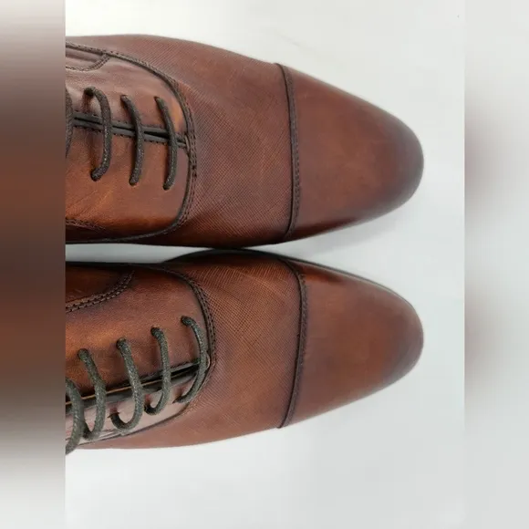 Steve Madden Proctr Cap Toe Oxfords Sz 14 Brown Leather Lace Up Stack Heel