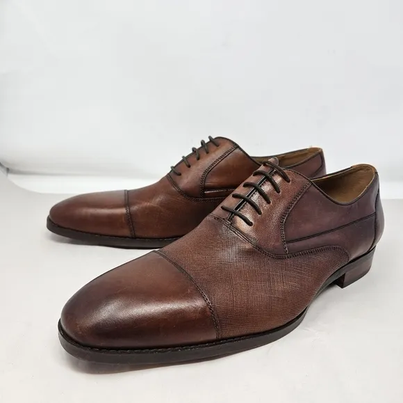 Steve Madden Proctr Cap Toe Oxfords Sz 14 Brown Leather Lace Up Stack Heel