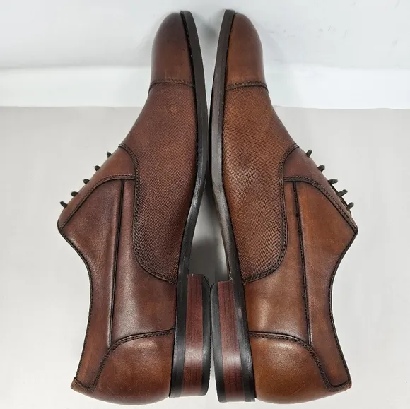 Steve Madden Proctr Cap Toe Oxfords Sz 14 Brown Leather Lace Up Stack Heel