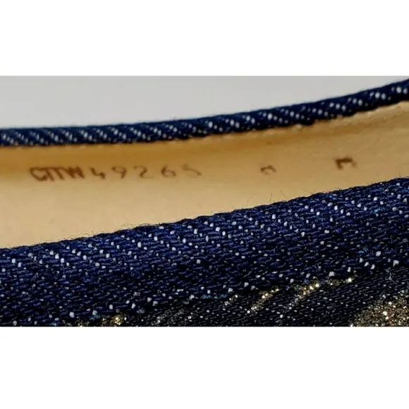 Stuart Weitzman Ballet Flats, Blue Denim, Gold Glitter, Size 8 *NEW!*