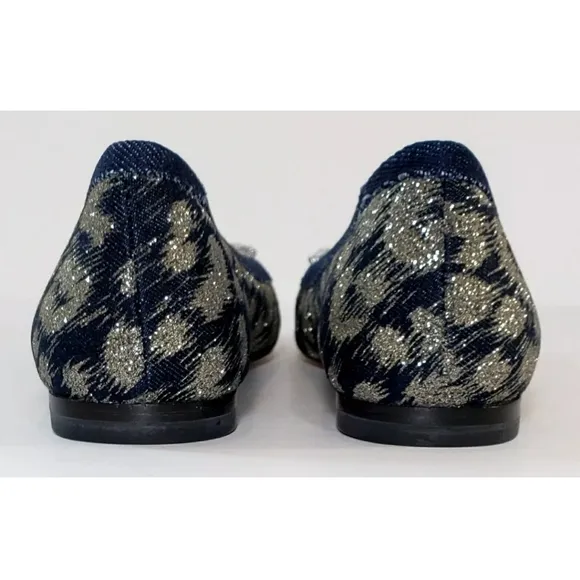 Stuart Weitzman Ballet Flats, Blue Denim, Gold Glitter, Size 8 *NEW!*