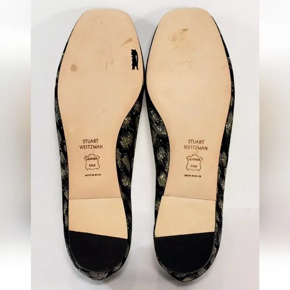 Stuart Weitzman Ballet Flats, Blue Denim, Gold Glitter, Size 8 *NEW!*
