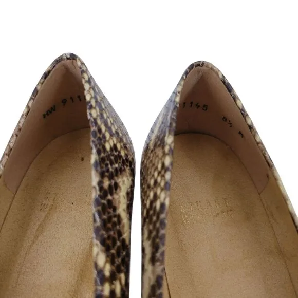 Stuart Weitzman Snakeskin HW91145 Poco Women size 8.5 Tan Dress Pump Heels Shoes