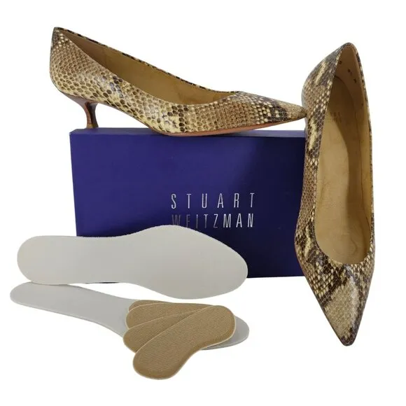 Stuart Weitzman Snakeskin HW91145 Poco Women size 8.5 Tan Dress Pump Heels Shoes