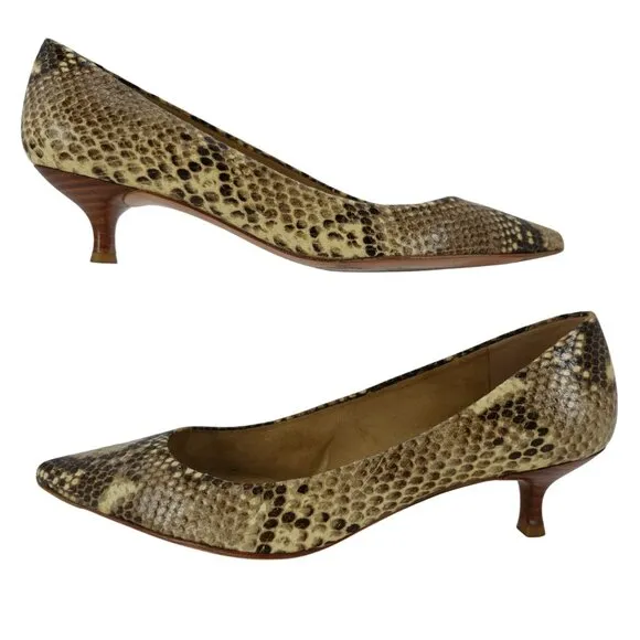 Stuart Weitzman Snakeskin HW91145 Poco Women size 8.5 Tan Dress Pump Heels Shoes