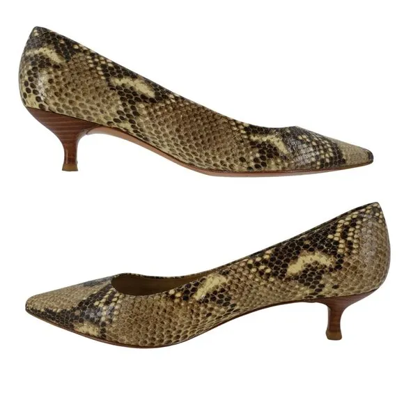 Stuart Weitzman Snakeskin HW91145 Poco Women size 8.5 Tan Dress Pump Heels Shoes