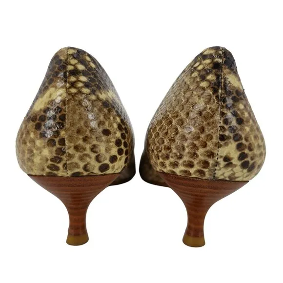 Stuart Weitzman Snakeskin HW91145 Poco Women size 8.5 Tan Dress Pump Heels Shoes