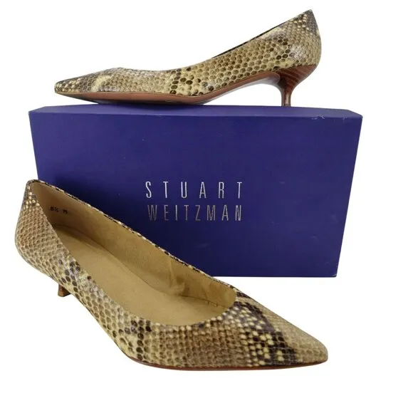Stuart Weitzman Snakeskin HW91145 Poco Women size 8.5 Tan Dress Pump Heels Shoes