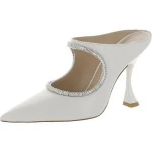 Stuart Weitzman Womens Xcrve Crystal White Leather Cut-Out Mules Shoes New
