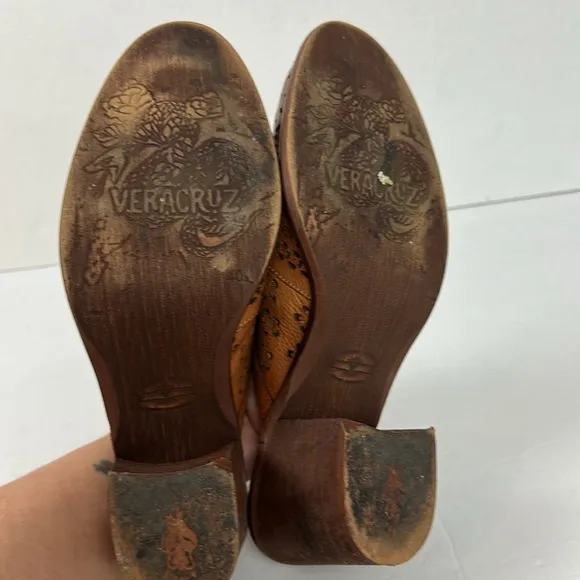 Sundance Veracruz Morrow Floral Lazer Cut Leather Heeled Mules Sz 40