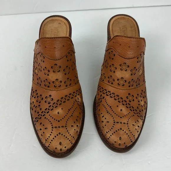 Sundance Veracruz Morrow Floral Lazer Cut Leather Heeled Mules Sz 40