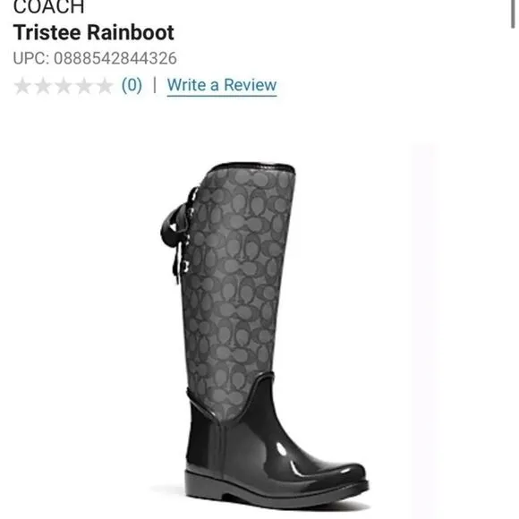 Sz 8 coach tristee lace up rain boots black signature snow boots
