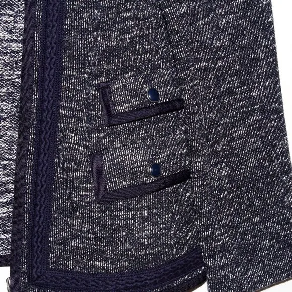 Talbots Navy and White Tweed Braided Trim Jacket
