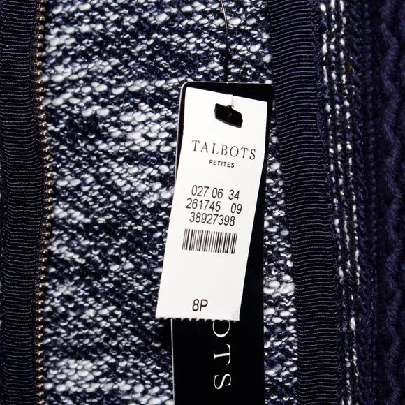 Talbots Navy and White Tweed Braided Trim Jacket
