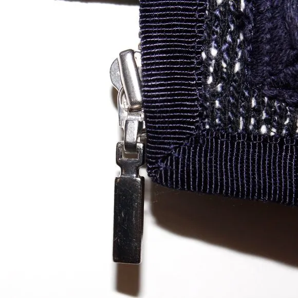 Talbots Navy and White Tweed Braided Trim Jacket