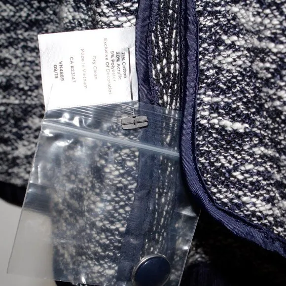 Talbots Navy and White Tweed Braided Trim Jacket