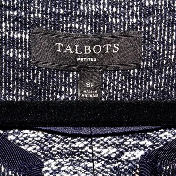 Talbots Navy and White Tweed Braided Trim Jacket