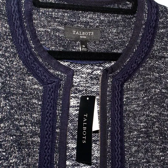 Talbots Navy and White Tweed Braided Trim Jacket