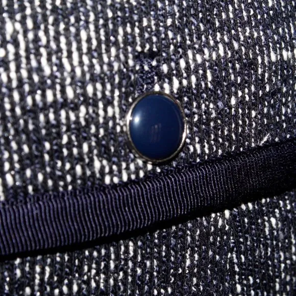 Talbots Navy and White Tweed Braided Trim Jacket