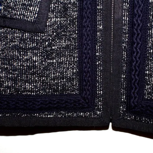 Talbots Navy and White Tweed Braided Trim Jacket