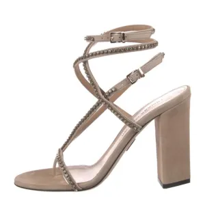 Tamara Mellon Suede Crystal Embellishments Sandals size 40 / US 9 4.5”Heel