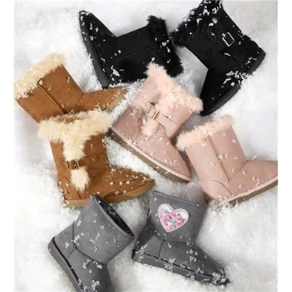 Tan Girls' and Toddler Warm Faux Fur Lightweight‎ Winter Ski Cold Boot for Girls