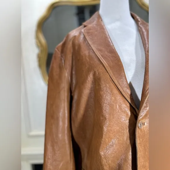 Territory Ahead Genuine Leather Blazer Jacket | Caramel Brown | Size 44R