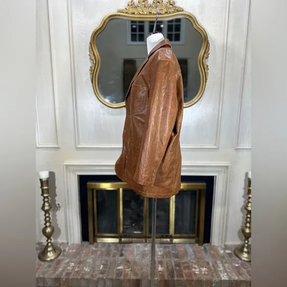 Territory Ahead Genuine Leather Blazer Jacket | Caramel Brown | Size 44R