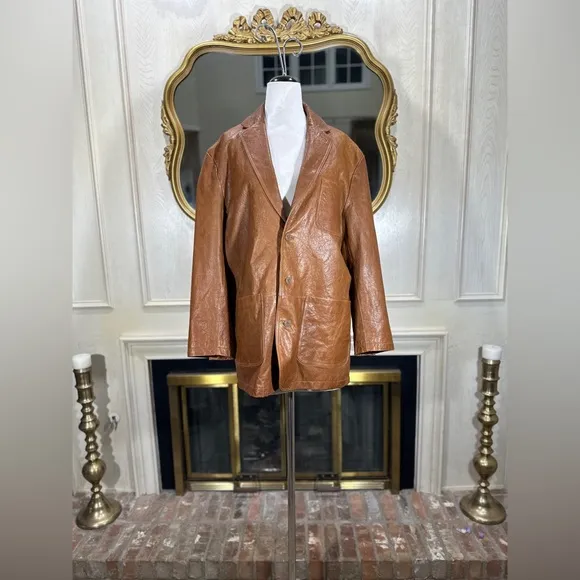 Territory Ahead Genuine Leather Blazer Jacket | Caramel Brown | Size 44R