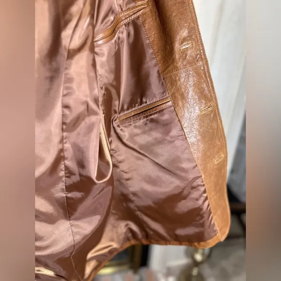 Territory Ahead Genuine Leather Blazer Jacket | Caramel Brown | Size 44R