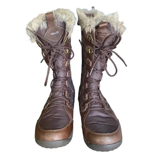 Teva Women's Size 5.5 Brown Waterproof Faux Fur Winter Rain Casual Leather Boots