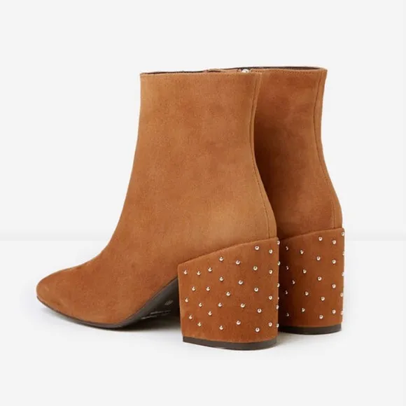 The Kooples Caramel Ankle Boots Suede Studded Bootie Leather Zip Designer 38 7