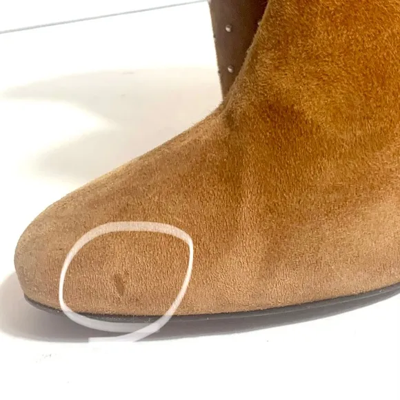 The Kooples Caramel Ankle Boots Suede Studded Bootie Leather Zip Designer 38 7