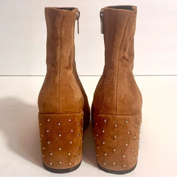 The Kooples Caramel Ankle Boots Suede Studded Bootie Leather Zip Designer 38 7