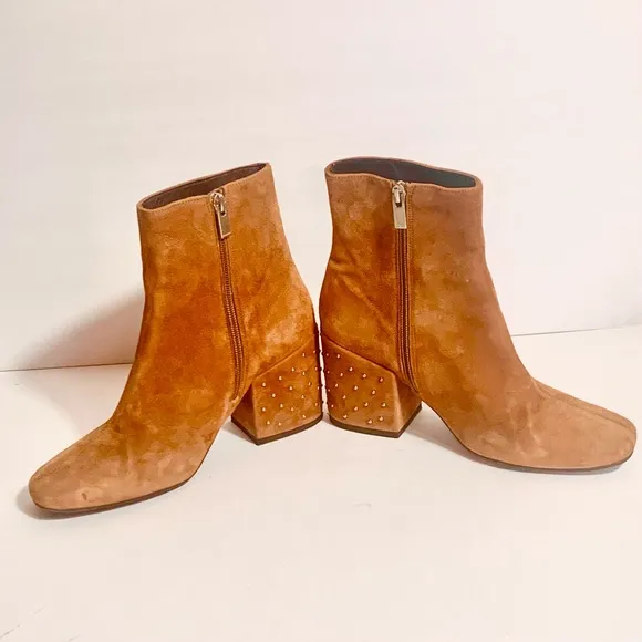 The Kooples Caramel Ankle Boots Suede Studded Bootie Leather Zip Designer 38 7