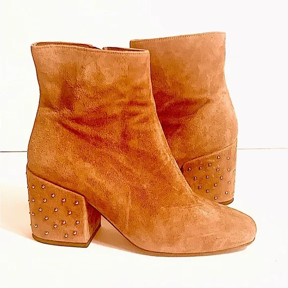 The Kooples Caramel Ankle Boots Suede Studded Bootie Leather Zip Designer 38 7