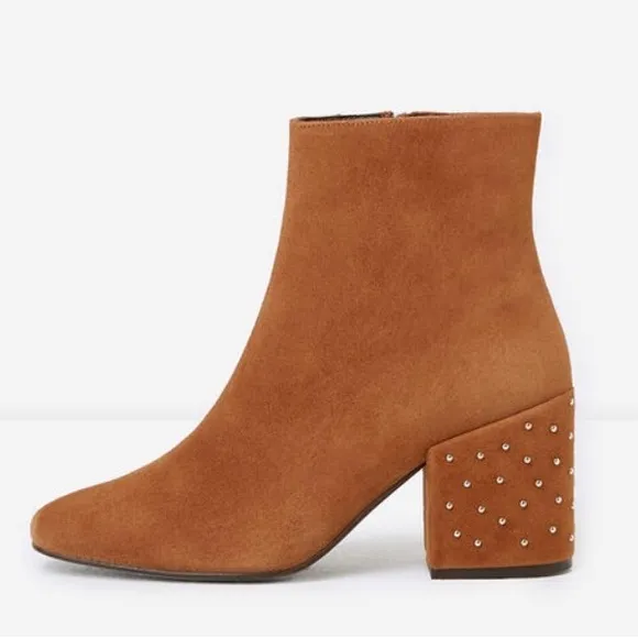 The Kooples Caramel Ankle Boots Suede Studded Bootie Leather Zip Designer 38 7