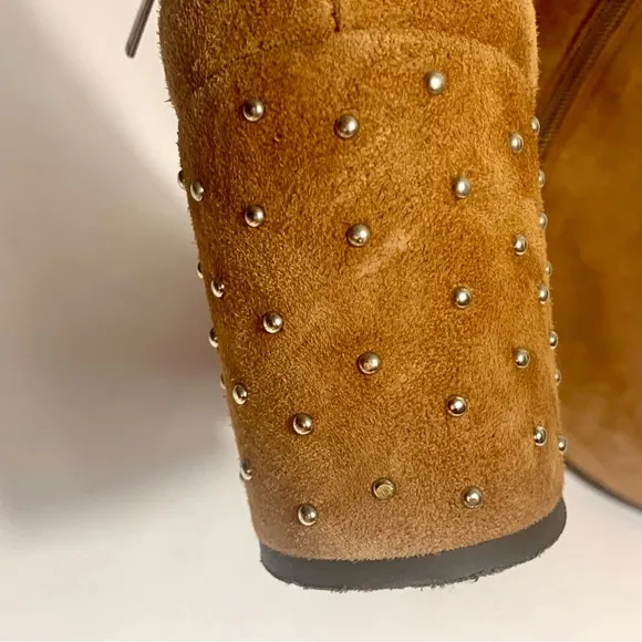 The Kooples Caramel Ankle Boots Suede Studded Bootie Leather Zip Designer 38 7