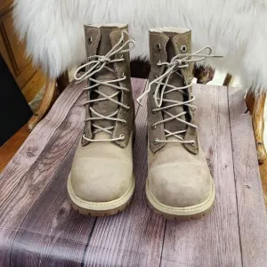Timberland 8330R Jayne Fleece-lined Fold-over Waterproof Leather Boots Sz 6.5