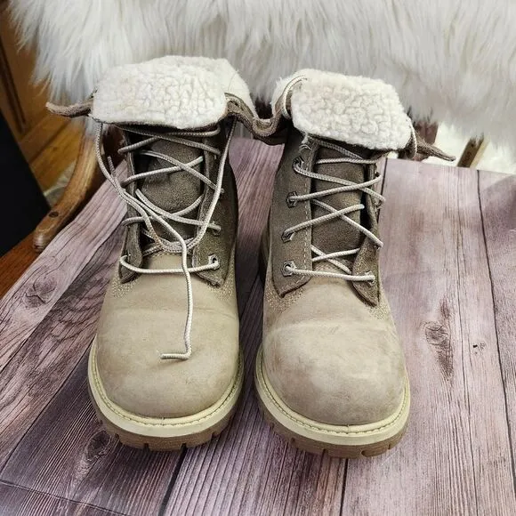 Timberland 8330R Jayne Fleece-lined Fold-over Waterproof Leather Boots Sz 6.5
