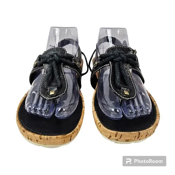Timberland Estla #11675 Black Leather and Cork Thong Sandals Women's 7.5…