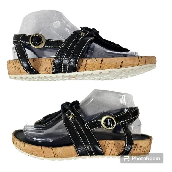 Timberland Estla #11675 Black Leather and Cork Thong Sandals Women's 7.5…