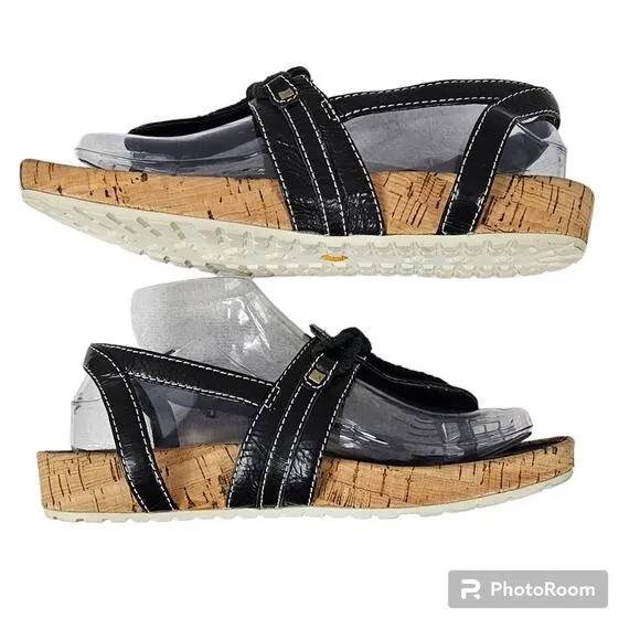 Timberland Estla #11675 Black Leather and Cork Thong Sandals Women's 7.5…