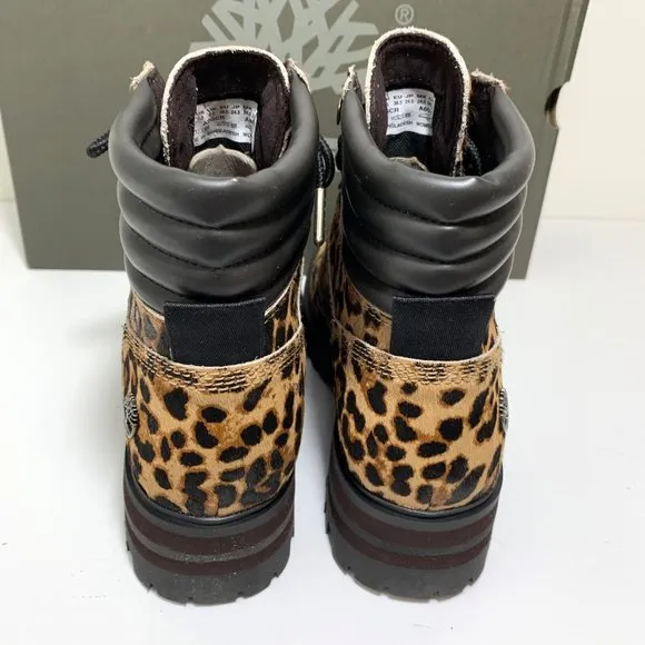 Timberland London Square Mid Hiker Boots Calf Hair Leopard Print Size 8 NEW
