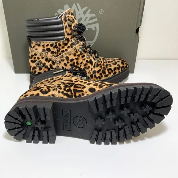 Timberland London Square Mid Hiker Boots Calf Hair Leopard Print Size 8 NEW