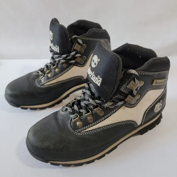 Timberland Mens Lace-Up Hiking Boots Sz 8.5M Black Gray Genuine Leather Outdoor
