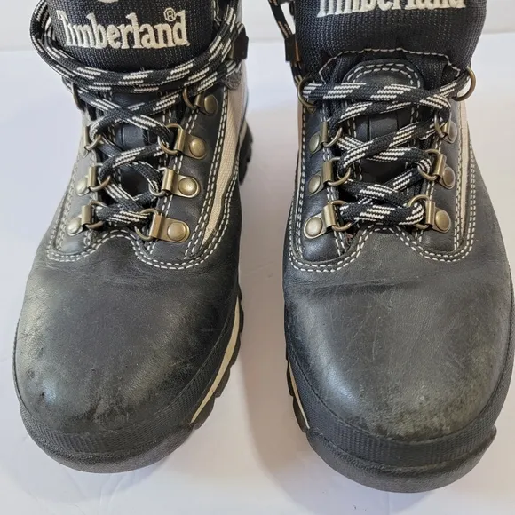 Timberland Mens Lace-Up Hiking Boots Sz 8.5M Black Gray Genuine Leather Outdoor