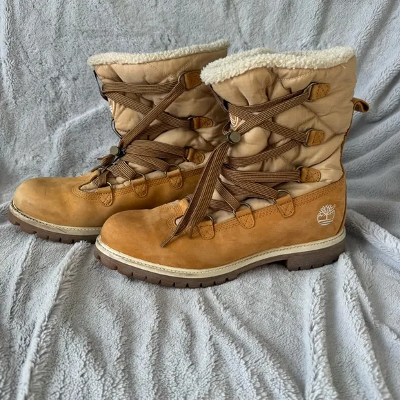 Timberland Sherpa Lined Lace Up Tan Winter Boots Men’s Size 10